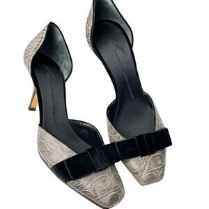 Giuseppe Zanotti Velvet and Croc D'Orsay Grey Black Dress Pumps